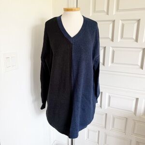 NWT Steve Madden Sweater Dress Black Navy Blue Colorblock V-Neck Large